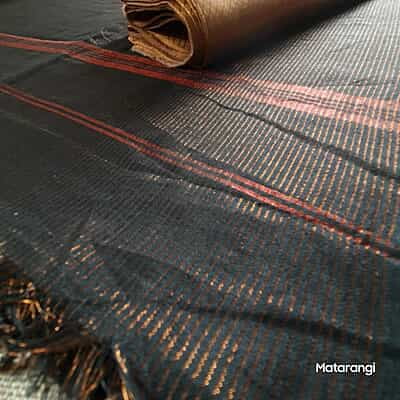 Black Khadi Cotton Zari Striped Saree Black Khadi Cotton Zari Striped Saree