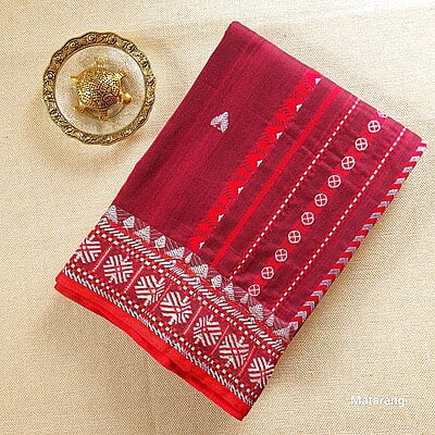 Maroon Premium Handwoven Khadi Cotton Jamdani Saree Maroon Premium Handwoven Khadi Cotton Jamdani Saree