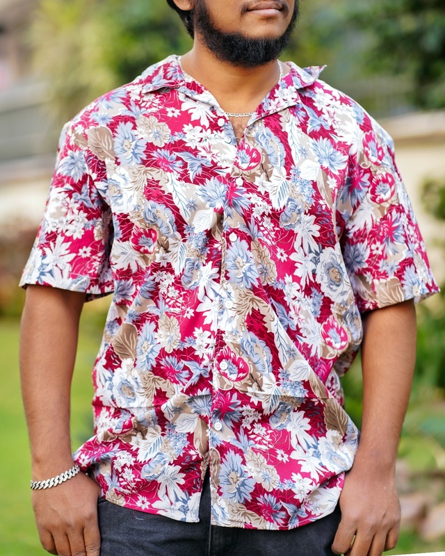 Cherry Red Floral Abstract | Over-Sized | Half Sleeves