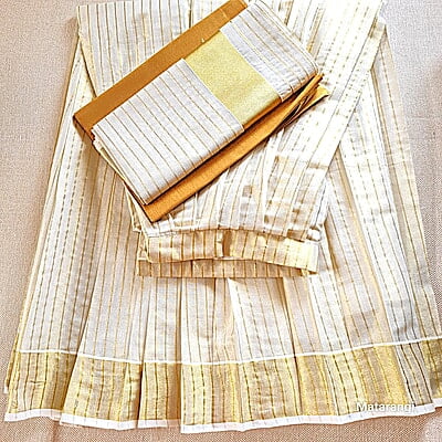 Golden Tissue Striped Dhavani Golden Tissue Striped Dhavani