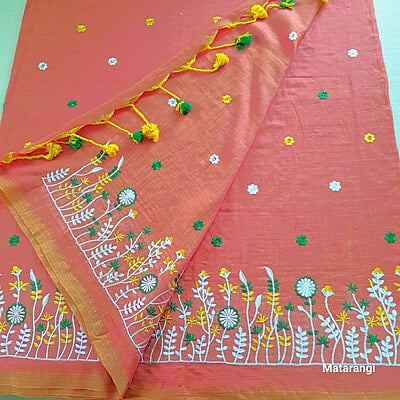 Peach Embroidered Pure Cotton Saree Peach Embroidered Pure Cotton Saree
