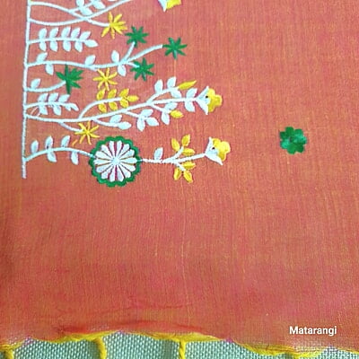 Peach Embroidered Pure Cotton Saree Peach Embroidered Pure Cotton Saree