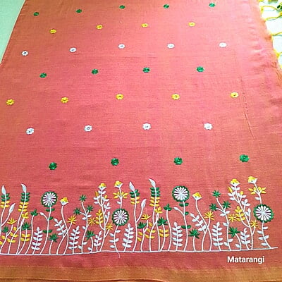 Peach Embroidered Pure Cotton Saree Peach Embroidered Pure Cotton Saree
