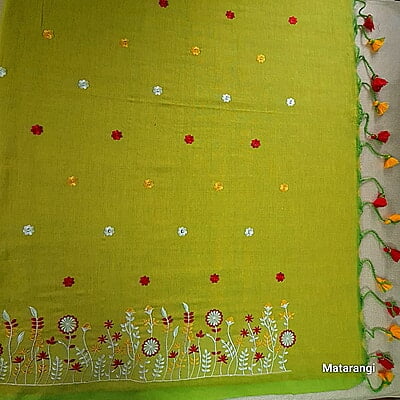Lime Green Embroidered Pure Cotton Saree Lime Green Embroidered Pure Cotton Saree