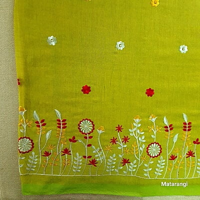 Lime Green Embroidered Pure Cotton Saree Lime Green Embroidered Pure Cotton Saree