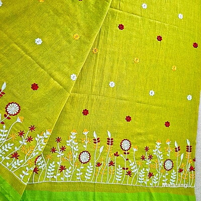 Lime Green Embroidered Pure Cotton Saree Lime Green Embroidered Pure Cotton Saree