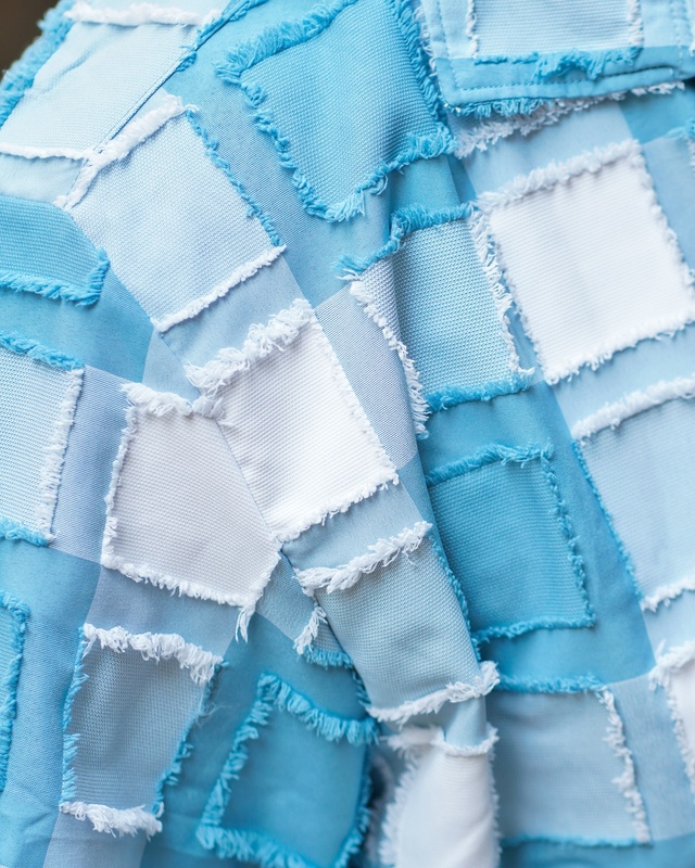 Blue And White Check Abstract | Oversized | Half Sleeves