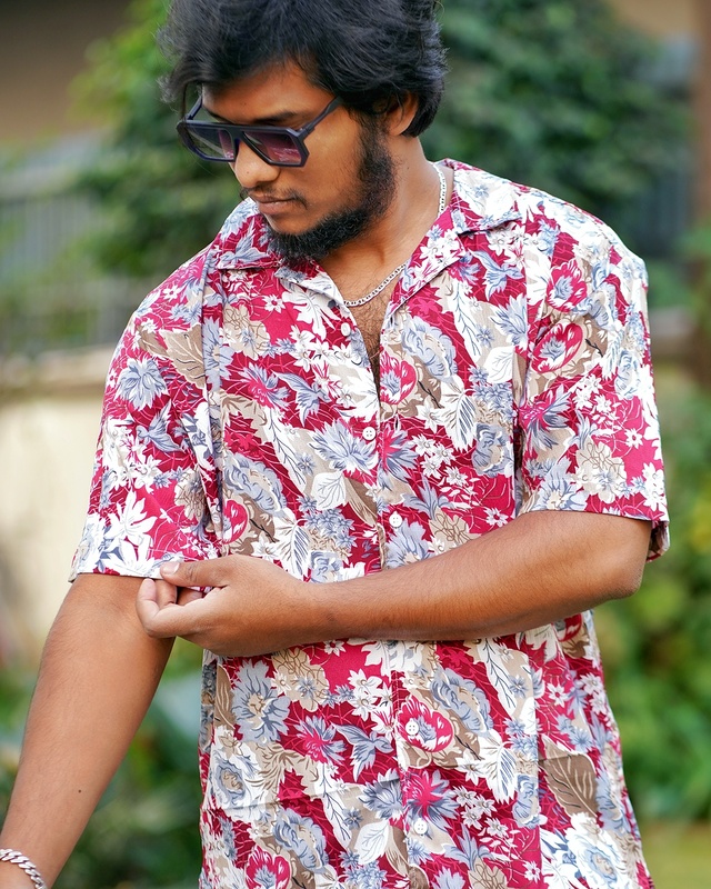 Cherry Red Floral Abstract | Over-Sized | Half Sleeves
