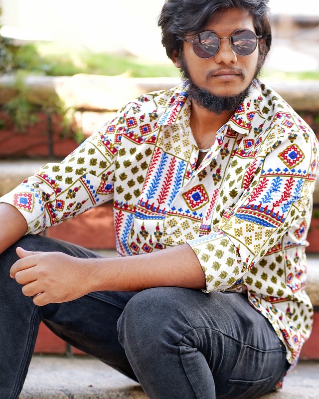 White Abstract Multi Coloured Printed | Body Fit | Full Sleeves