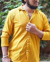Rawscal Men’s Solid Mustard Yellow Shirt | Full Sleeves | Casual & Party Wear