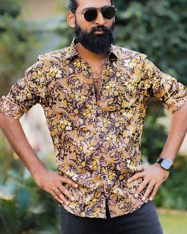 Shady Brown Floral Abstract | Body Fit | Full Sleeves