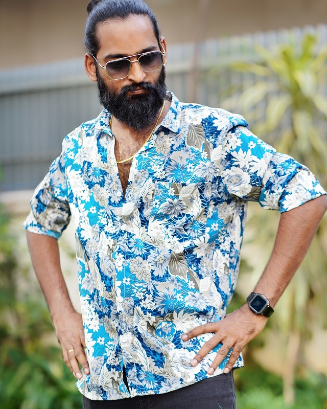 Ocean Blue Floral Abstract | Body Fit | Full Sleeves