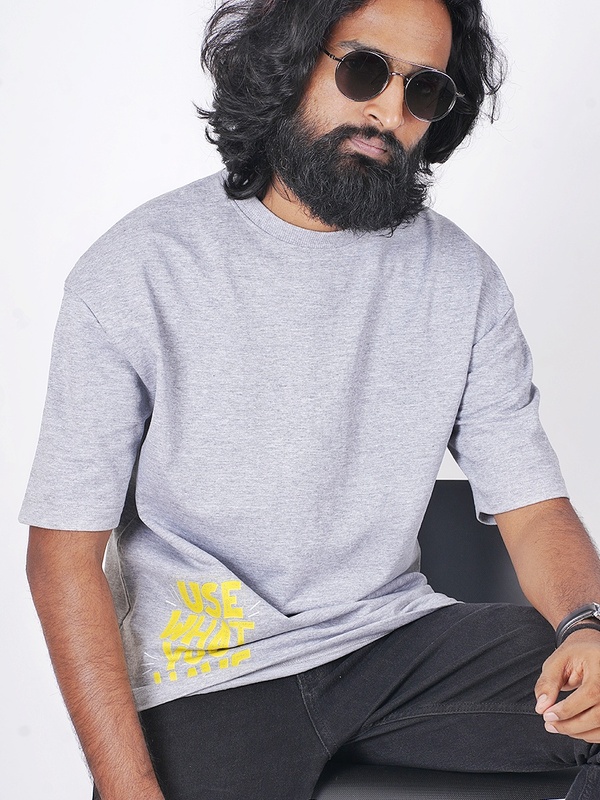 into the Wild Oversized Gray Bleach Half Sleeves T Shirt