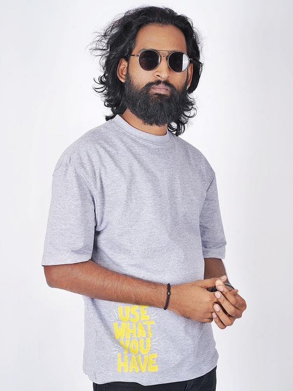 into the Wild Oversized Gray Bleach Half Sleeves T Shirt