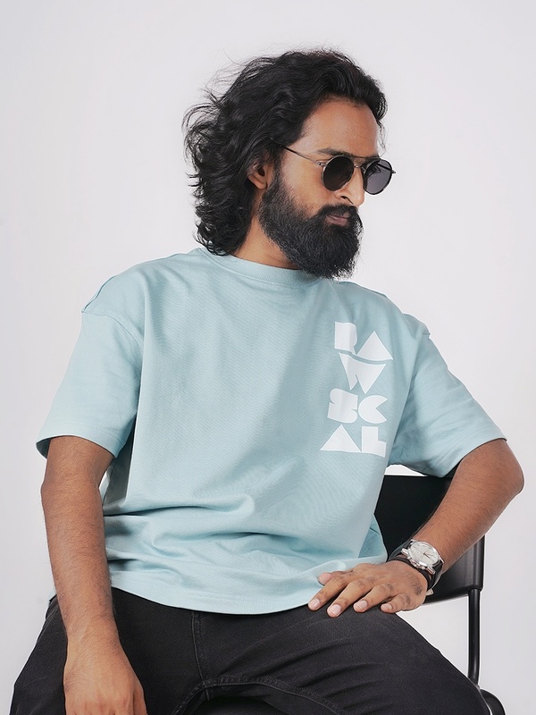 Rawscal Printed Sky Blue Oversized T Shirt Half sleeves