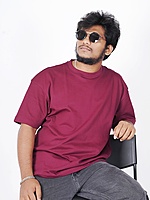 Rawscal Men’s Solid Oversized T-Shirt – Maroon | Over-Sized | Half Slevee