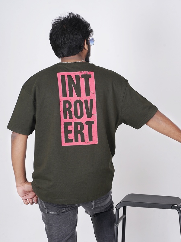 Funky Introvert Olive Green Half Sleeves - Oversized T Shirt