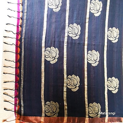 Magenta & Black Striped Pure Organic Handloom Linen Saree Magenta & Black Striped Pure Organic Handloom Linen Saree
