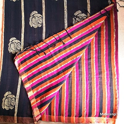 Magenta & Black Striped Pure Organic Handloom Linen Saree Magenta & Black Striped Pure Organic Handloom Linen Saree