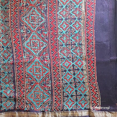 Premium Navy Blue Hand Block Printed Maheshwari Silk Saree Premium Navy Blue Hand Block Printed Maheshwari Silk Saree