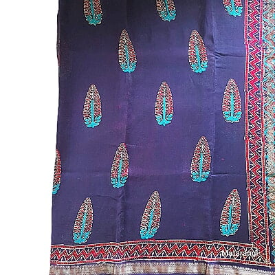 Premium Navy Blue Hand Block Printed Maheshwari Silk Saree Premium Navy Blue Hand Block Printed Maheshwari Silk Saree