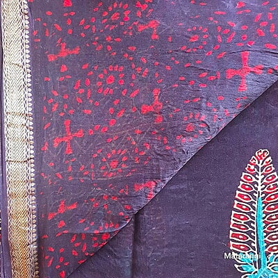 Premium Navy Blue Hand Block Printed Maheshwari Silk Saree Premium Navy Blue Hand Block Printed Maheshwari Silk Saree