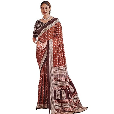 Brown MulMul Cotton Saree Brown MulMul Cotton Saree