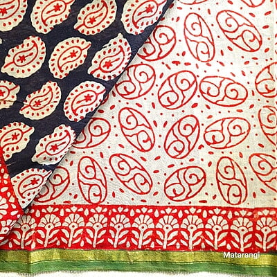 Black & Red Handblock Printed Organic Chanderi Silk Saree Black & Red Handblock Printed Organic Chanderi Silk Saree