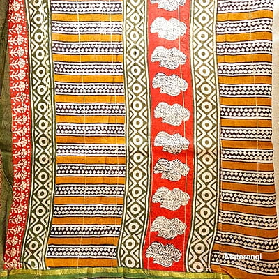 Black & Red Handblock Printed Organic Chanderi Silk Saree Black & Red Handblock Printed Organic Chanderi Silk Saree
