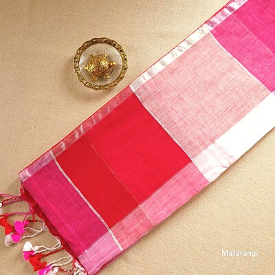 Red Multicoloured Organic Handloom Linen Saree Red Multicoloured Organic Handloom Linen Saree