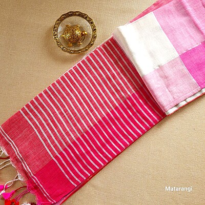 Red Multicoloured Organic Handloom Linen Saree Red Multicoloured Organic Handloom Linen Saree