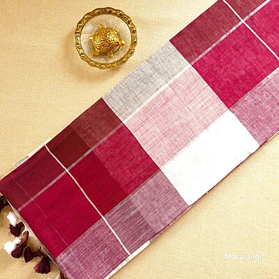 Burgundy Multicoloured Organic Handloom Linen Saree Burgundy Multicoloured Organic Handloom Linen Saree