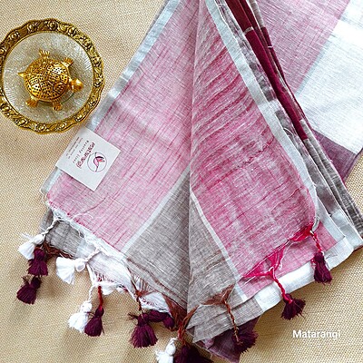 Burgundy Multicoloured Organic Handloom Linen Saree Burgundy Multicoloured Organic Handloom Linen Saree