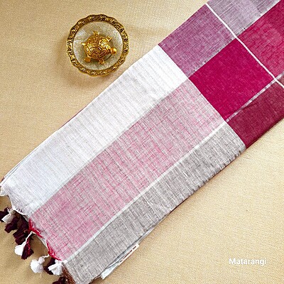 Burgundy Multicoloured Organic Handloom Linen Saree Burgundy Multicoloured Organic Handloom Linen Saree