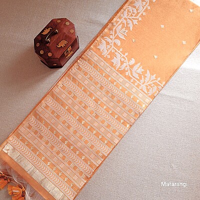 Pastel Orange Munga Jamdani Saree Pastel Orange Munga Jamdani Saree