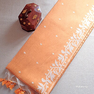 Pastel Orange Munga Jamdani Saree Pastel Orange Munga Jamdani Saree