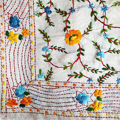 Light Blue Chapa Phulkari Chanderi Saree Light Blue Chapa Phulkari Chanderi Saree