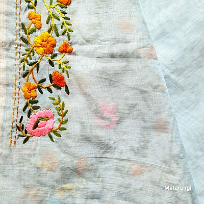 Light Blue Chapa Phulkari Chanderi Saree Light Blue Chapa Phulkari Chanderi Saree