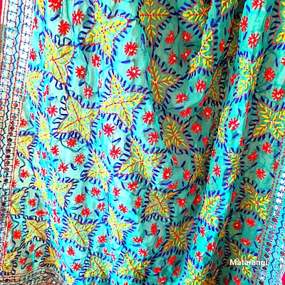 Turquoise Green Chapa Phulkari Georgette Duppatta Turquoise Green Chapa Phulkari Georgette Duppatta