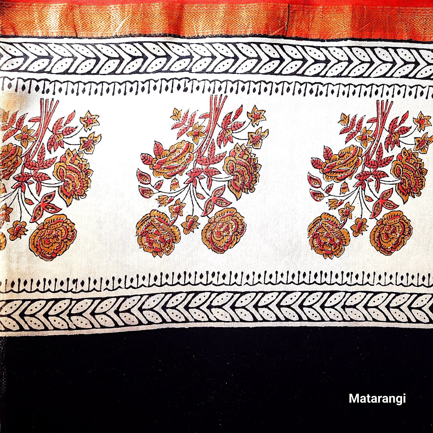 Black Floral Handblock Printed Maheshwari Silk Saree Black Floral Handblock Printed Maheshwari Silk Saree