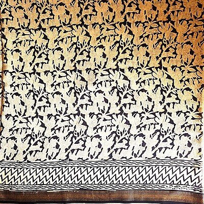 Black & Cream Handblock Printed Maheshwari Silk Saree Black & Cream Handblock Printed Maheshwari Silk Saree