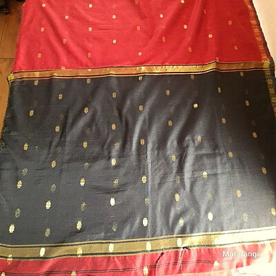 Maroon & Black Handloom Cotton Silk Saree