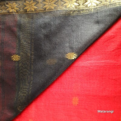 Maroon & Black Handloom Cotton Silk Saree