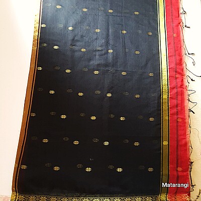 Maroon & Black Handloom Cotton Silk Saree