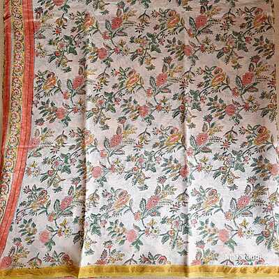 White Floral Hand Block Printed Organic Chanderi Silk Saree White Floral Hand Block Printed Organic Chanderi Silk Saree