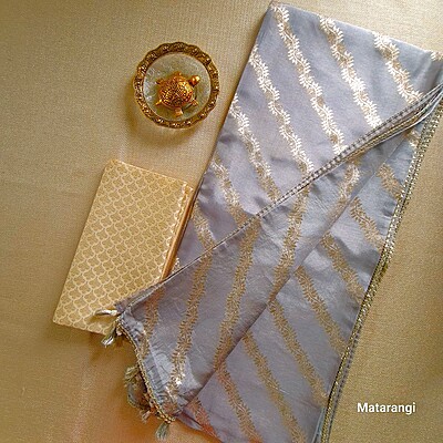 Pastel Grey Premium Dola Silk Banarasi Saree