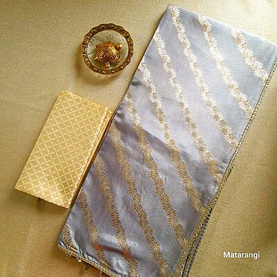 Pastel Grey Premium Dola Silk Banarasi Saree