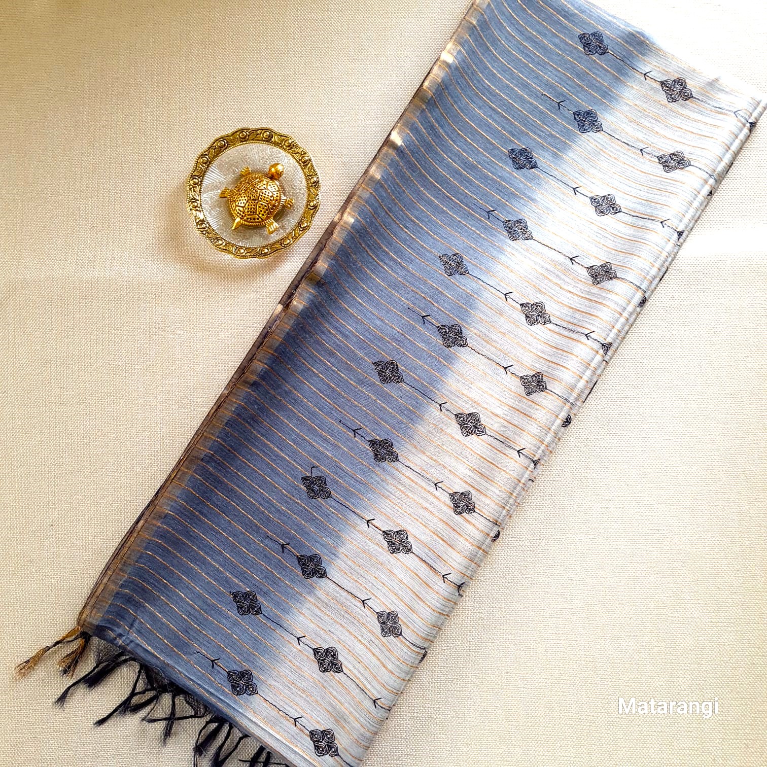 Matarangi Slate Grey Embroidered Semi Tussar Saree Matarangi Slate Grey Embroidered Semi Tussar Saree