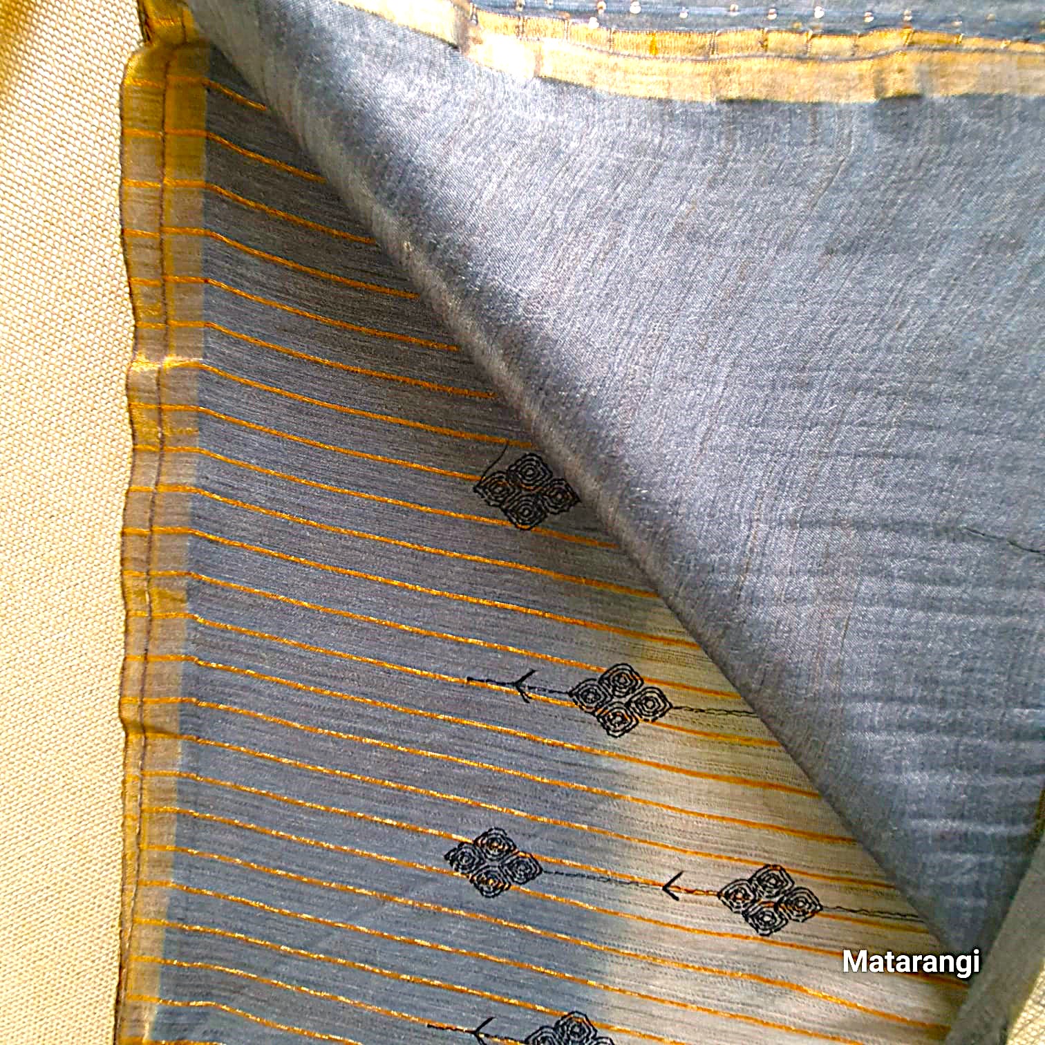 Matarangi Slate Grey Embroidered Semi Tussar Saree Matarangi Slate Grey Embroidered Semi Tussar Saree