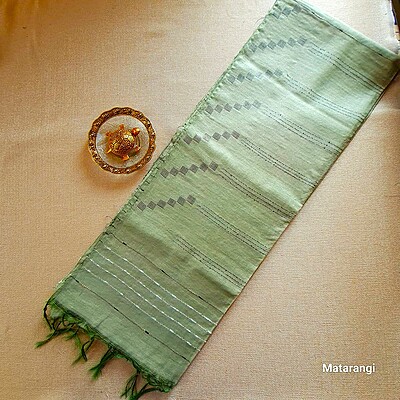 Matarangi Grey Green Semi Tussar Saree Striped woven saree Matarangi Grey Green Semi Tussar Saree Striped woven saree